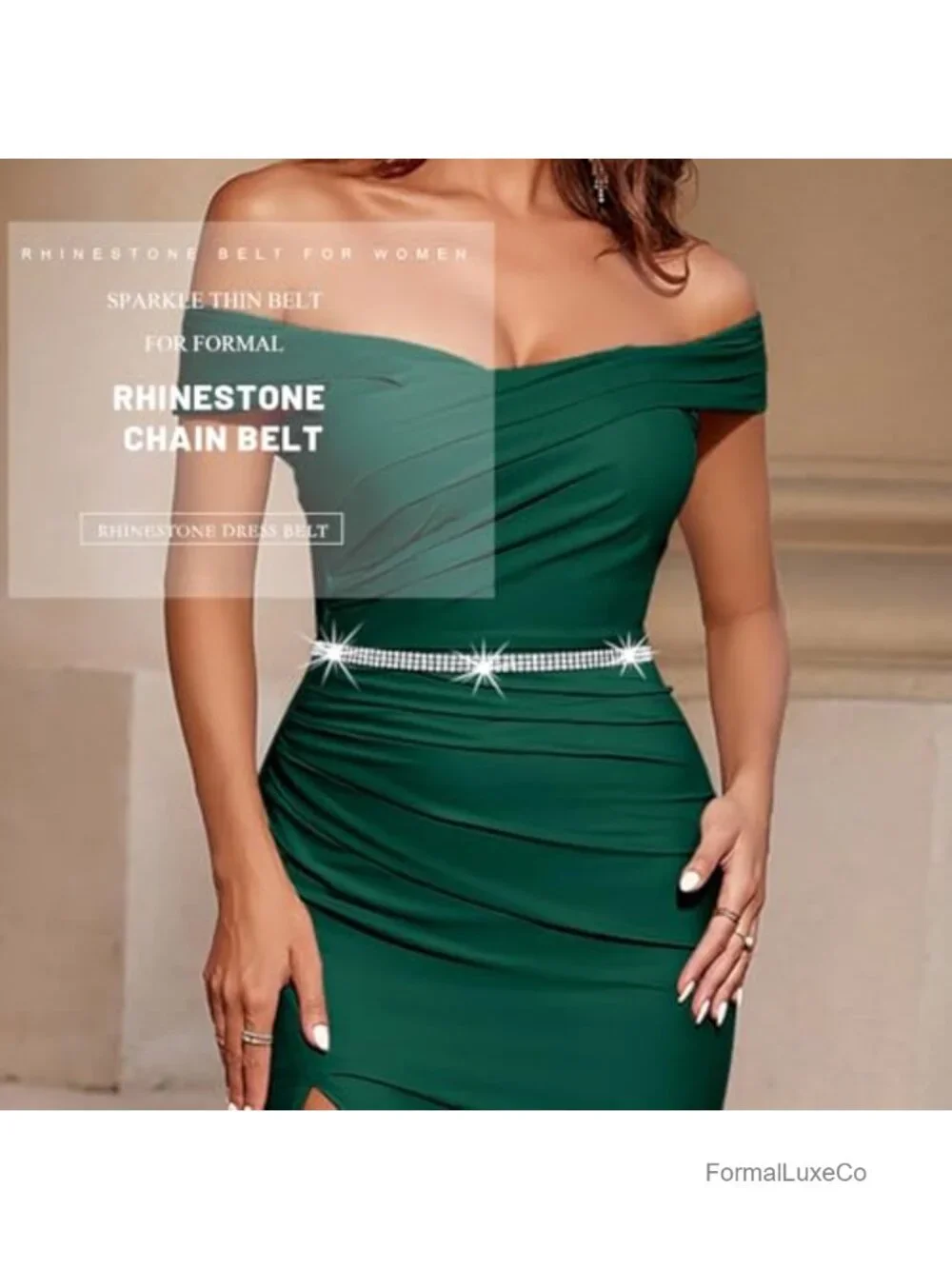 Rhinestone Chain Belt Sparkle Crystal Dress Belt Adjustable Waist